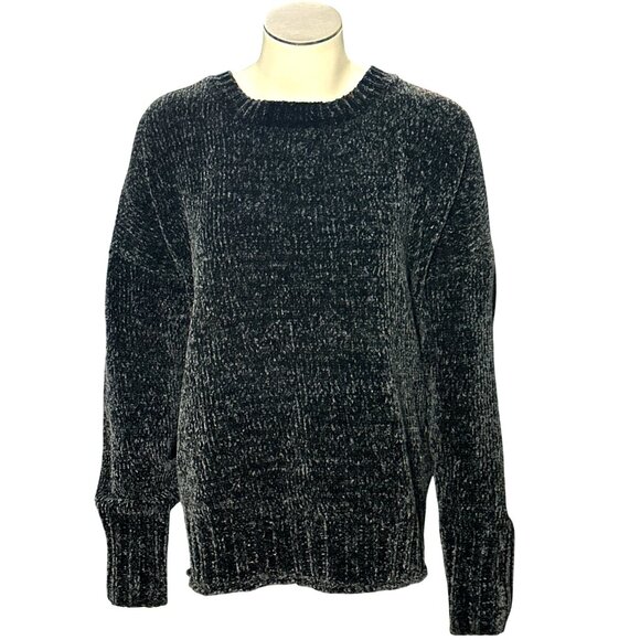 Seven7 Black Chenille Knit Sweater Soft Plush Crewneck Long Sleeve Warm Comfy XL - Picture 1 of 10